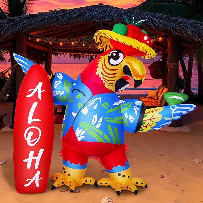 Leyndo 6.56x7.55ft Inflatable Parrot Decorations Tiki Inflatable Flying Parrot with LED Lights Aloha Jungle Animals Luau Hawaiian Tropical Party Decorations for Indoor Outdoor Birthday Beach
