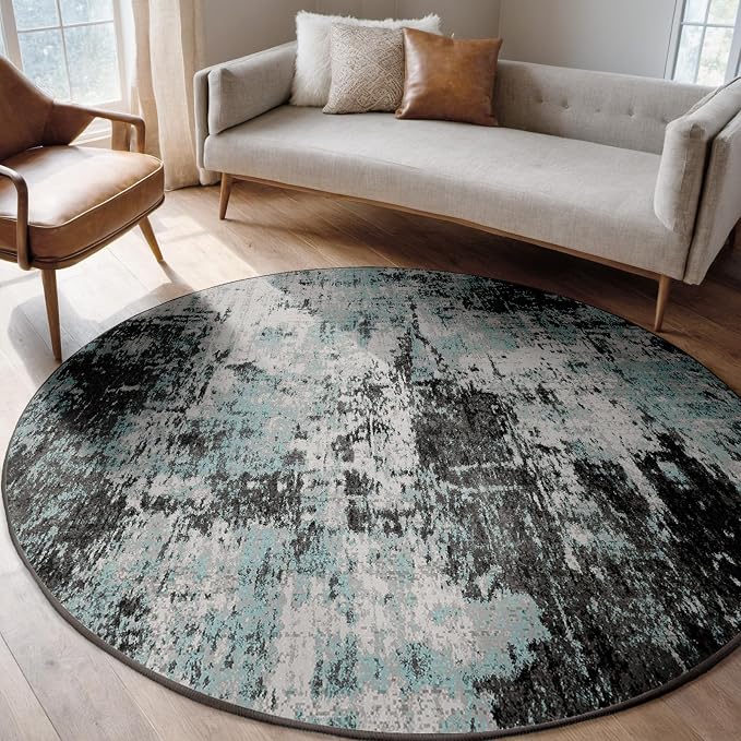 RELEANY Washable Area Rugs 8ft Non-Slip Modern Abstract Soft for Living Room Entryway Bedroom Kitchen, Print Pattern, Blue Black Teal