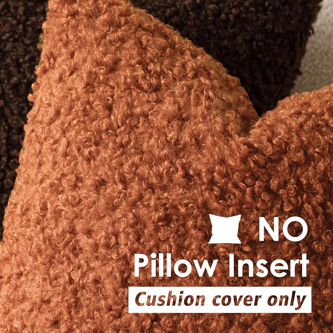 Foindtower 2 Pieces 26x26 Inch Burnt Orange, Faux Fur Throw Pillow Cover Accent Sherpa Furry Pillow Cover Fuzzy Soft Pillowcases Cozy Sheepskin Decorative Fleece Cushion Case for Bed Couch Living Room