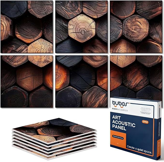 BUBOS 6 Pack Acoustic Wall Panels - High-Density Polyester Sound Absorbing Panels, Decorative Print Treatment for Recording Studio & Home Office, Peel and Stick, 23.6" x 23.6"