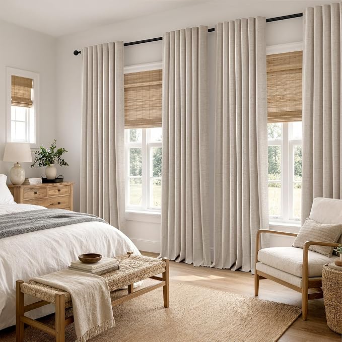 MIULEE 100% Blackout Linen Curtains for Bedroom, Taupe Solid Luxury Decor Thermal Insulation Room Darkening Drapes for Living Room Back Tab Rod Pocket 42 x 63 Inches, 2 Panels