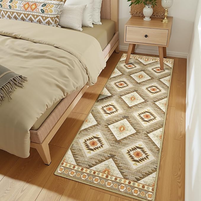 BESTSWEETIE Area Rug 2x5 Rug Machine Washable Non-Slip Low Pile Print Pattern Western Rug for Living Room Bedroom Entryway Tribal Series-Cream/Camel