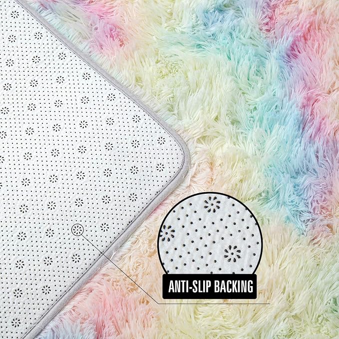 AROGAN 6x9 Feet Soft Rainbow Area Rugs for Girls Room, Fluffy Girls Bedroom Rugs, Princess Rug, Cute Colorful Carpet for Kids Teens Nursery Toddler, Pink