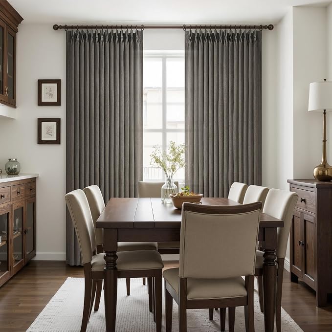 Chocolate Tart Extra Long 108 Inch Floor to Ceiling Curtains for Dining Room, Memory Shape Pinch Pleat Thick Natural Linen Modern Curtain Luxury Decor Light Filtering Window Drapes 2 Panels 9FT Length