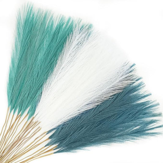 Agusbagli 30pcs Blue Faux Pampas Grass Decor, 21.6in Fluffy Artificial Colored Pampas Grass Short Light Blue Fake Pampas Vase Filler Flower Arrangement for Home Wedding Centerpieces Boho Decorations