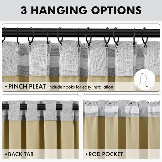 MIULEE 100% Blackout Linen Curtains for Bedroom, Grey Solid Luxury Decor Thermal Insulation Room Darkening Drapes for Living Room Back Tab Rod Pocket 42 x 84 Inches, 2 Panels