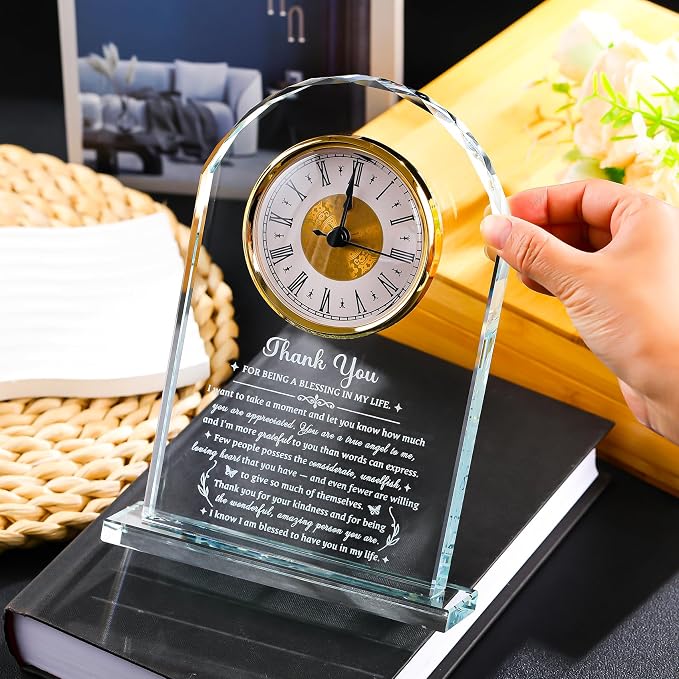 Movdyka Thank You Appreciation Gifts for Women Men, Crystal Clock Plaque | Appreciation Gifts for Coworker Boss Friends Mom Volunteer Nurse Doctor, Thank You for Being A Blessing in My Life