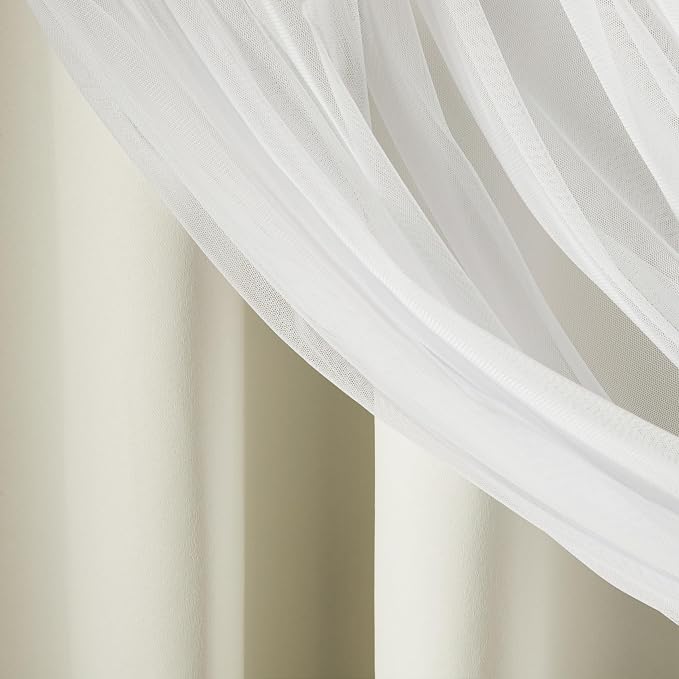 TOWN & COUNTRY LUXE Talia Double Layer Indoor Curtains, Sheer and Room Darkening Blackout, Grommet Top, Energy Efficient, 2-Pack Set, 52"x96", Vanilla