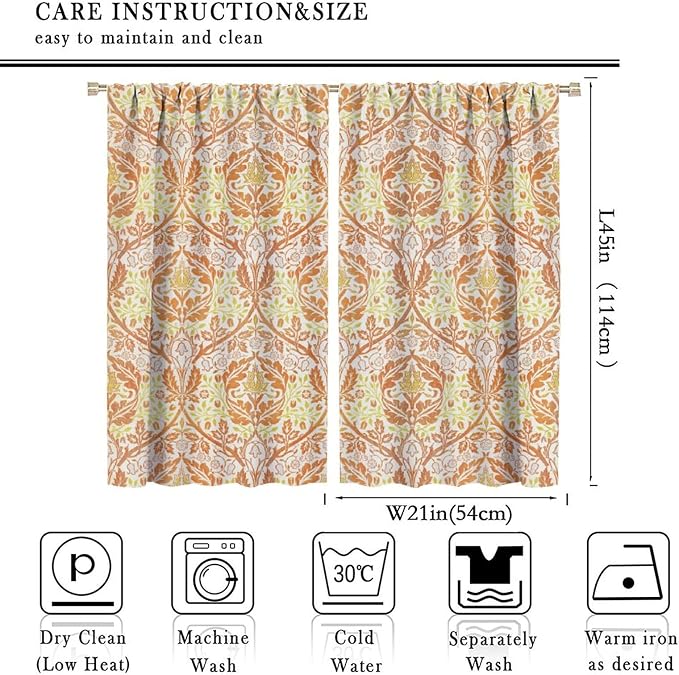 Bohemia William Morris Art Blackout Window Curtains, Vintage Flowers Foliage Rod Pocket Curtains, for Living Room Bedroom 21(W)*45(L) 2 Panels