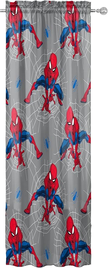 Jay Franco Window Curtains for Kids Bedroom 4-Piece Drape Set with 2 Tiebacks, Grey - Spiderman, 42" W x 63" L (Pack of 2)