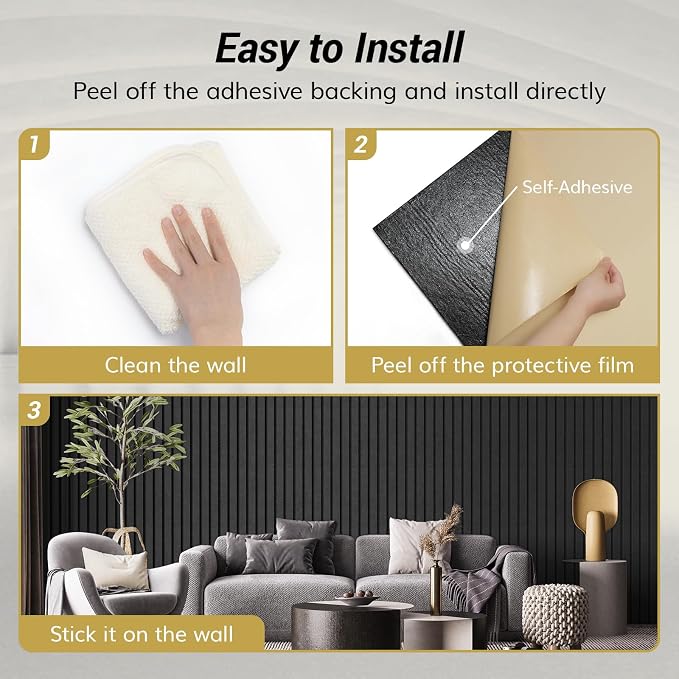 TONOR 12-Pack Bilayer Acoustic Panels Large Self-Adhesive, 47.2” * 23.6” * 0.72” Adhesive Wall Panel, Large Soundproof Tiles for Echo Absorbtion, Acoustical Barrier of Polyester Fiber, Black