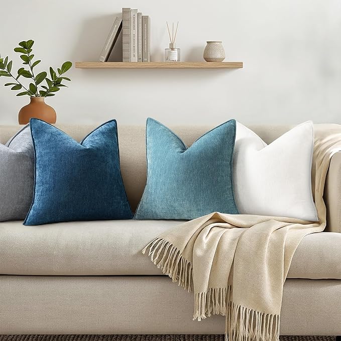 decorUhome Fall Couch Throw Pillow Covers 12x20 Set of 2, Decorative Soft Velvet Modern Cozy Chenille Lumbar Pillow Cases with Elegant Design for Sofa Bed Living Room Home Decor, Teal
