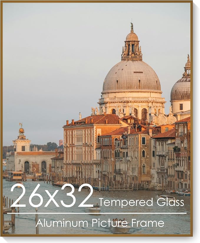 26x32 Metal Picture Frame, Aluminum Poster Frame with Real Glass, Bronze | Warm Bronze 32x26 Frame with Tempered Glass for Wall Display, Posters, Art & Photos | Wall Kit Included