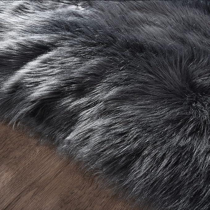 Latepis Dark Grey Runner Rugs 2x6 Faux Sheepskin Fur Rug Bedside Super Soft Fluffy Rugs for Bedroom and Living Room Fuzzy Shaggy Rug Luxury Home Decor