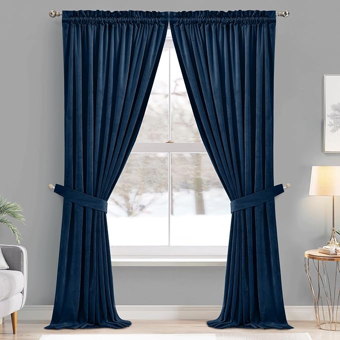 StangH Navy Blue Privacy Curtains for Doorway Bedroom 96 inches, 2 Panels | 300GSM Soft Heavy Velvet, Privacy Thermal Insulated, Noise Reducing, Living Room, Bedroom, Dining Room, Bathroom