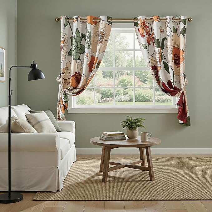 jinchan Lora Floral Curtains for Bedroom Blackout Drapes for Living Room Darkening Fabric Vintage Beige Boho Flower Pattern Fall Decor Window Curtains 63 Inches Length 2 Panels with Grommet