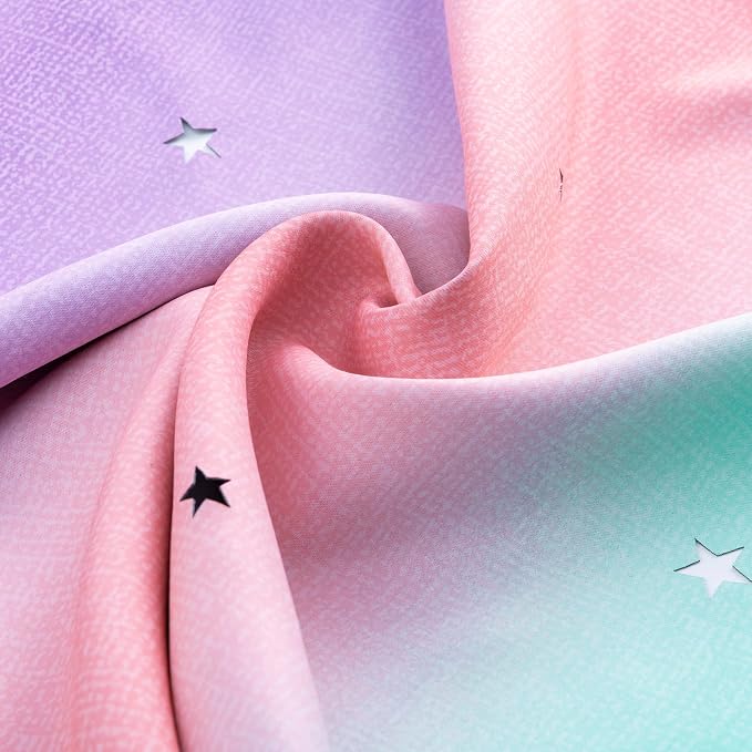 XiDi Dream Star Blackout Curtains for Kids Rooms Girl Princess Curtain for Daughter Bedroom Window (Pink Purple Green, W52 X L84)