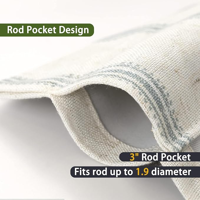 DriftAway Farmhouse Linen Lined Valance Double Layer Thermal Insulated Room Darkening Blackout Window Valances 3 Inch Rod Pocket Vertical Striped Kitchen Valance for Bathroom Single 52 x 18 Inch Green