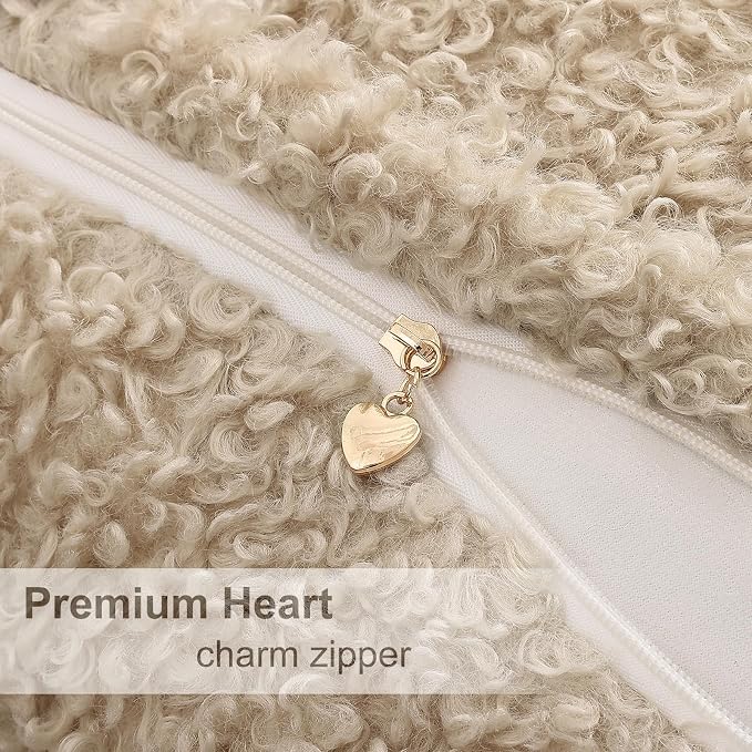 decorUhome Pack of 2 Throw Pillow Covers 12x20 Inch, Faux Fur Decorative Sherpa Pillow Covers Fuzzy Accent Soft Sheepskin Fleece Pillow Cases for Couch Living Room Bed, Neutral Oatmeal