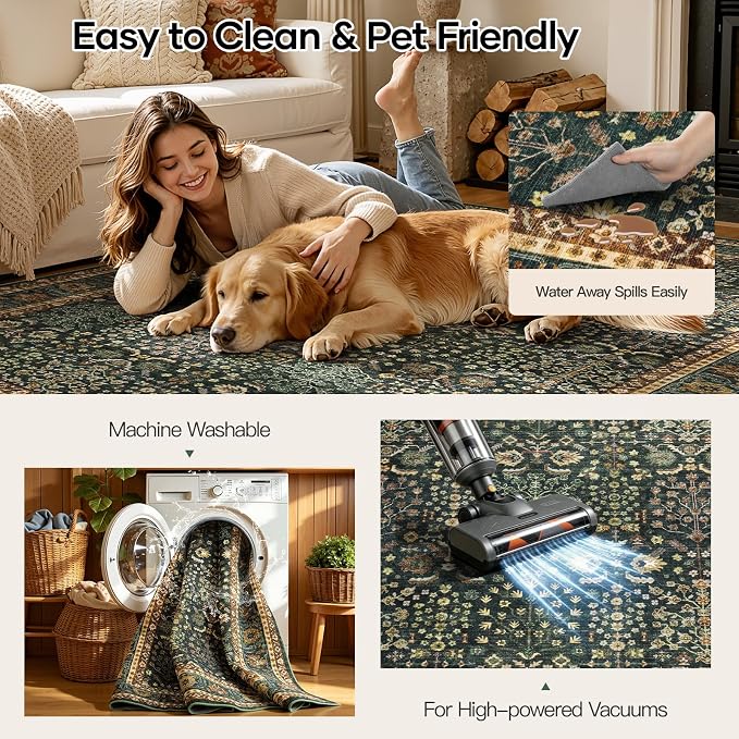 Lofus 10x14 Large Green Area Rug for Living Room & Bedroom Washable Non-Slip