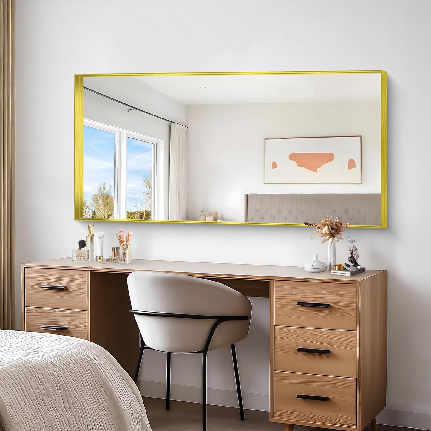 Gold Bathroom Mirror, 30x60 Inch Rectangular Deep Frame Mirror, Large Wall Mounted Bathroom Vanity Mirror Over Sink for Bedroom,Restroom, Living Room, Hangs Vertically or Horizontally