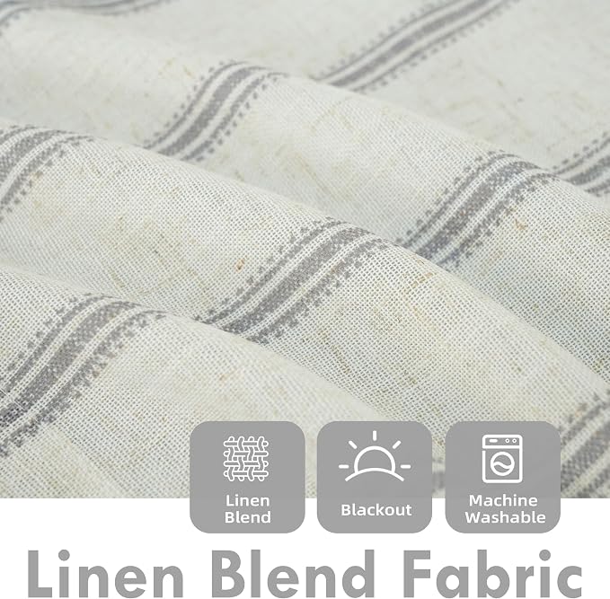 DriftAway Farmhouse Linen Lined Valance Double Layer Thermal Insulated Room Darkening Blackout Window Valances 3 Inch Rod Pocket Vertical Striped Kitchen Valance for Bathroom Single 52 x 24 Inch Gray