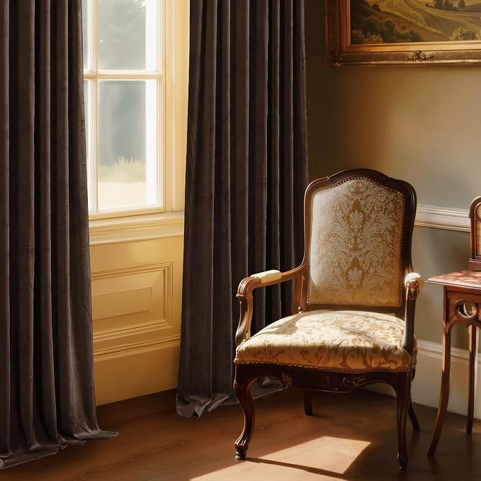 StangH Blackout Velvet Curtains 96 inches Brown Fall Decor, 2 Panels | Thermal Insulation, 300GSM Heavy Soft Velvet, Privacy & UV Protection, Bedroom, Living Room, Dining Room, Bathroom, Office