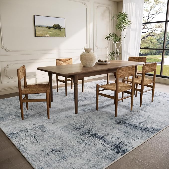 5x7 Area Rugs for Living Room: Machine Washable Rug for Bedroom Non Slip Low Pile Soft Faux Wool Non Shedding Distressed Vintage Boho Carpet for Dining Room Kitchen Nursery Farmhouse Entryway Office