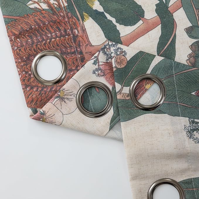 Floral Boho Curtains 84 Inches Length Protea Flower Print Linen Texture Window Drapes for Patio Door Africa Tribal Exotic Romantic Retro Window Treatments Grommet 2 Panels W50 x L84 Coral &Green