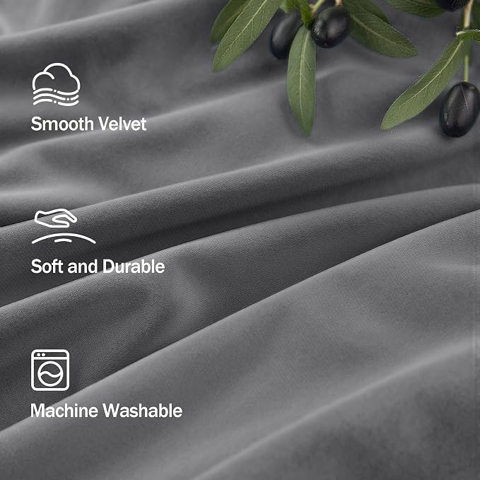 Grey Velvet Curtains 108 Inches Long 2 Panels Luxury Crush Velvet Blackout Drape Gray Back Tab Design Thermal Insulated Soundproof Noise Reducing Window Covering for Living Room French Door W52 x L108