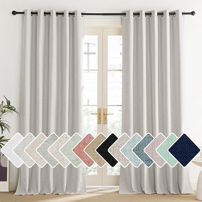 NICETOWN Snowbound Vintage Linen 100% Blackout Curtains for Living Room, Thermal Insulated Curtains 108“ Long, Noise Reducing Window Treatment Drapes for Home Office, 62" Wide Per Panel, Set of 2