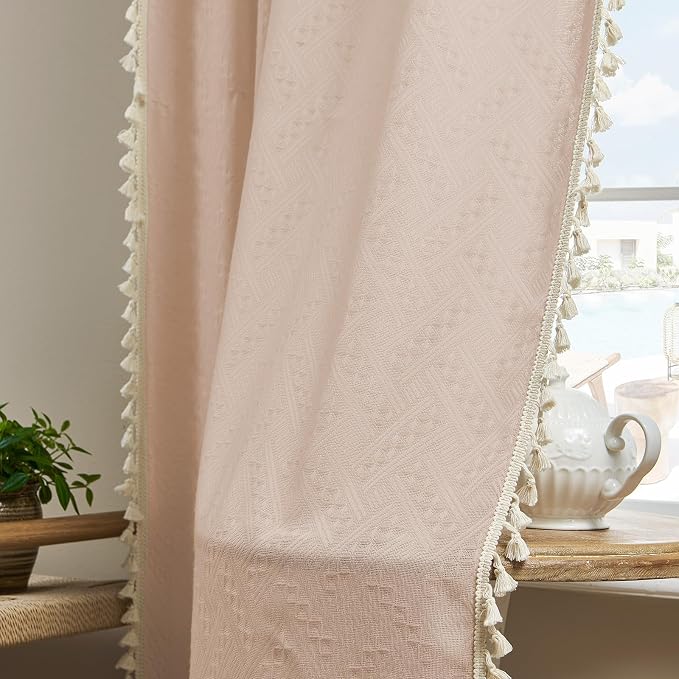 Joydeco Custom Boho Curtain Panel for Bedroom Living Room - Super Soft Light Filtering Country Rustic Semi Sheer Farmhouse Rod Pocket (Custom, Pink)