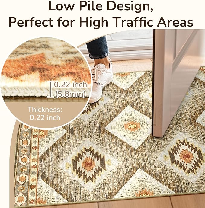 BESTSWEETIE Area Rug 3x4 Rug Machine Washable Non-Slip Low Pile Print Pattern Western Rug for Living Room Bedroom Entryway Tribal Series-Cream/Camel