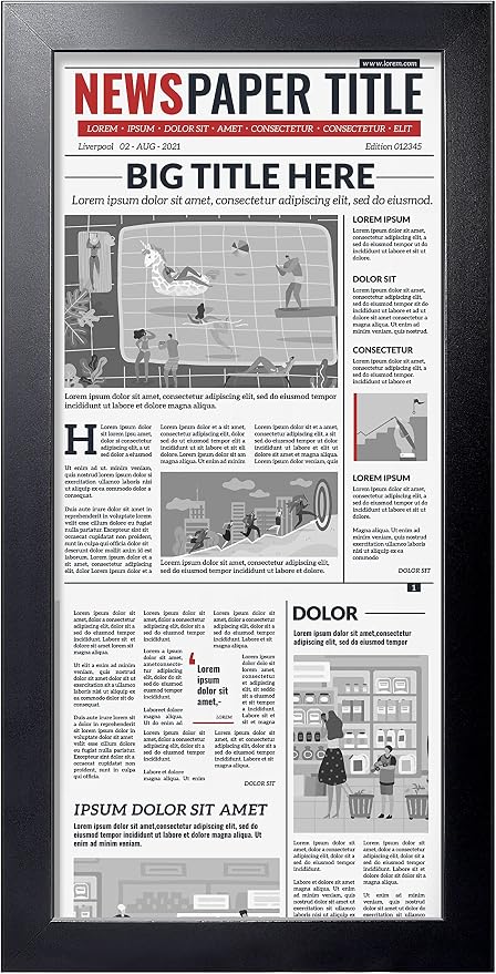 LaVie Home 11x22 Newspaper Frame Without Mat, Black Frame with High Definition Plexiglass, Fits 11x22 Inch Newspaper, Assorted Media Cover Frame（1 Pack）