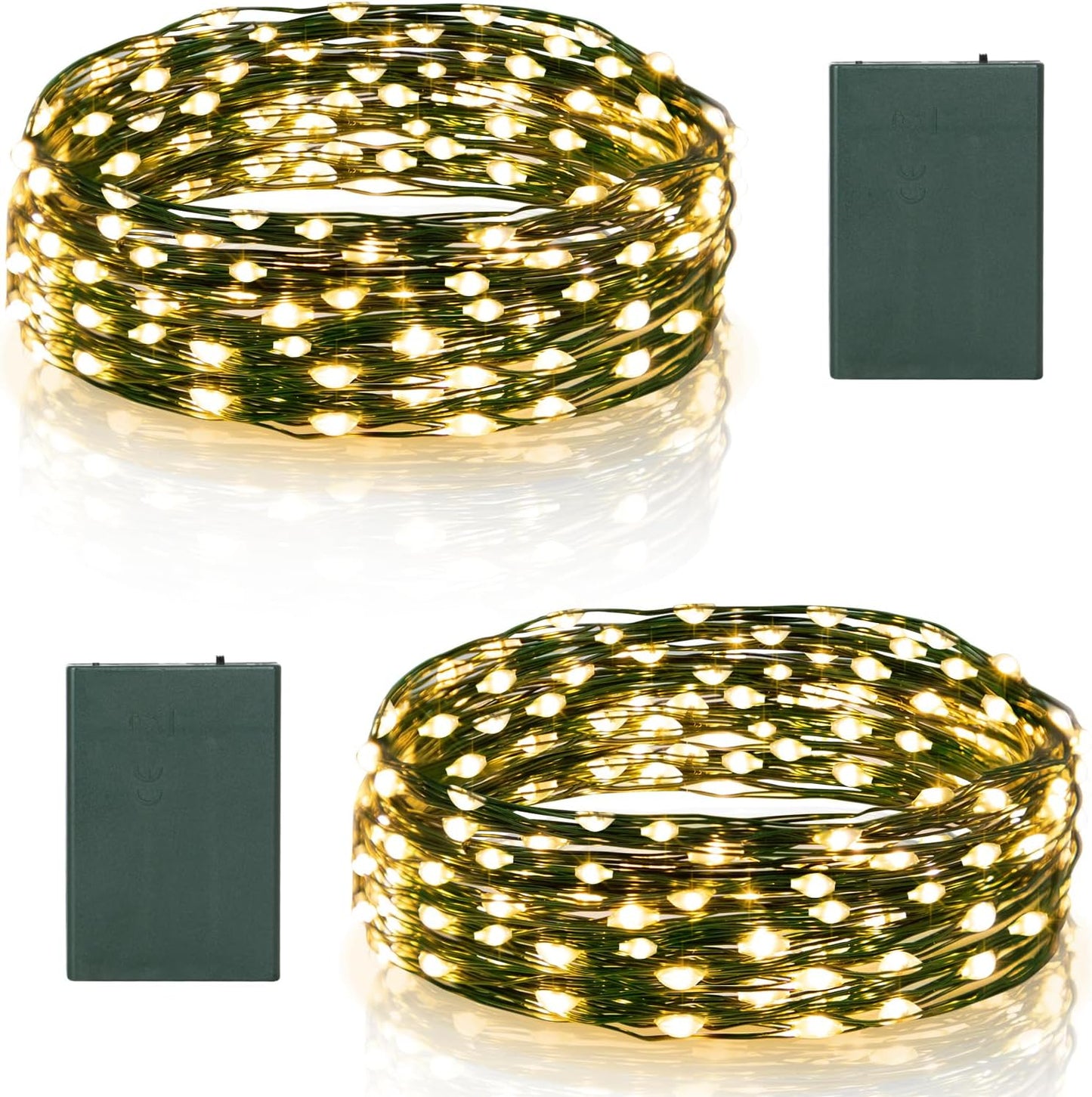 2 Pack Christmas Fairy Lights Battery Operated, 16.4FT 50 LED Dark Green Wire Micro Starry Twinkle Light with Auto Timer Waterproof, String Lights for Indoor Outdoor Yard Decor (Warm White)