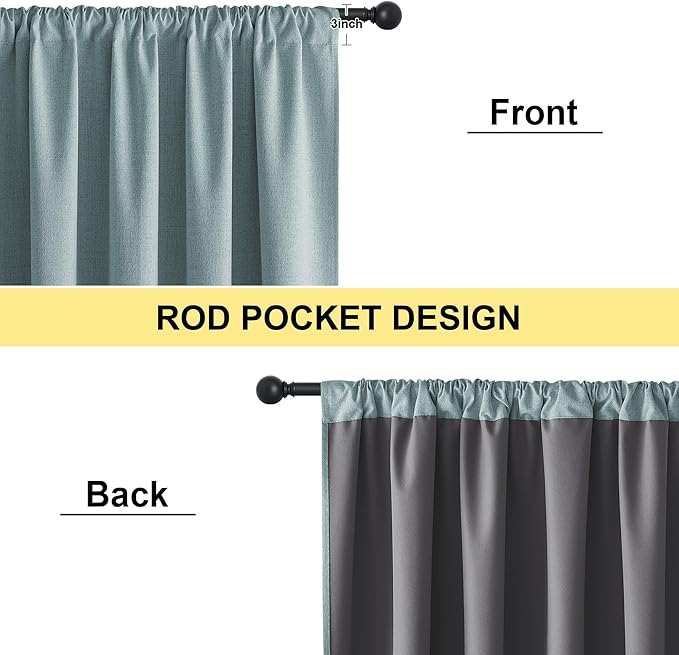 NICETOWN 2 Panels Skylark Blue Linen 100% Blackout Curtains, 42 x 63 Inch, Rod Pocket Style, Thermal Insulated & Noise Reducing Drapes for Living Room, Bedroom, Nursery, Modern & Simple Design