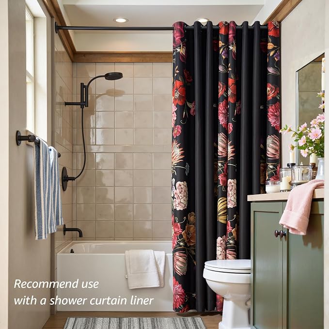 jinchan Hannah Floral Blackout Curtains with Retro Vintage Black Boho Flower Print Drapes for Bedroom Living Room Fall Decor Window Curtains Room Darkening 96 Inches Length 2 Panels Set with Grommet
