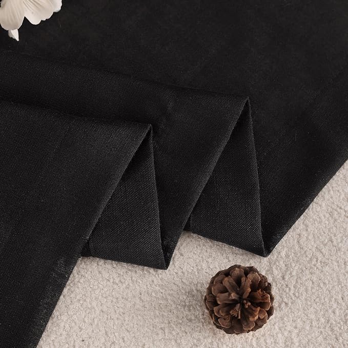 Black Linen Curtains 108 inches Long for Bedroom Back Tab Light Filtering Privacy Semi Sheer Black Curtains Living Room Boho Rustic Farmhouse Cotton Textured Gauze Curtain 2 Panel Set