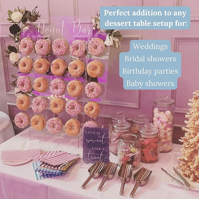 Donut Wall Display Stand - Acrylic Donut Stand Holds 50 Donuts | XL Donut Board Display | Large Donut Wall Stand for Party & Wedding Decor | Donut Holder Stand Party Dessert Display Stands