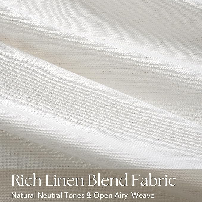Memory Trained Pinch Pleated Linen Curtains with Hooks Living Room Semi Sheer Light Filtering Curtains 84 inch Long Modern Natural Cream Pinch Pleat Drapes Neutral Aesthetic Curtain Birch Ivory