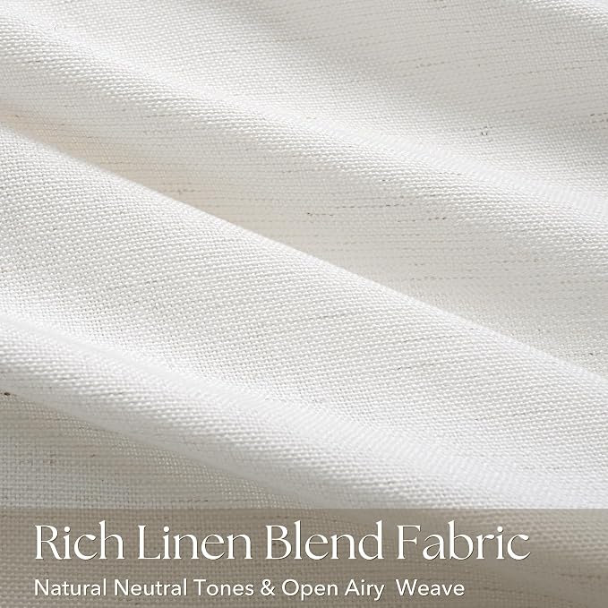 105 inch Long Pinch Pleated Curtains for Living Room Natural Cream Semi Sheer Light Filtering Linen Curtain 105 inch Modern Farmhouse Neutral Linen Drapes with Rings Hooks Ceiling Floor Length Ivory