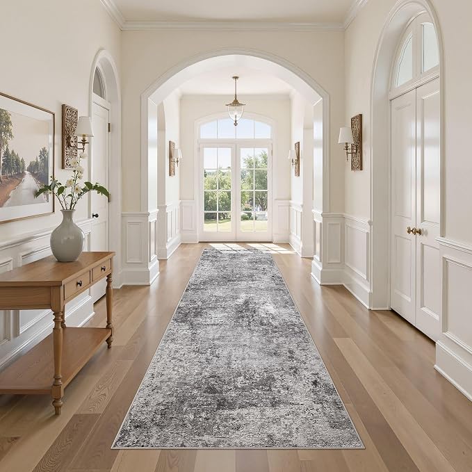 DMOYEST 3x10 Washable Runner Rug for Hallway: Soft Neutral Modern Abstract Low Pile Rug Indoor - Carpet for Bedroom Dining Room Kitchen Entryway - Grey