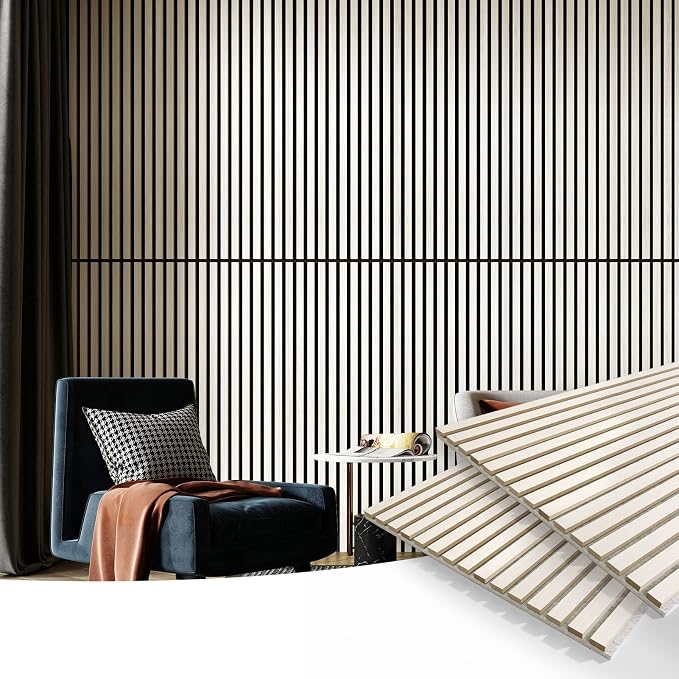 Art3d 2 Wood Slat Acoustic Panels for Wall and Ceiling - 3D Fluted Sound Absorbing Panel with Wood Finish - White Elm