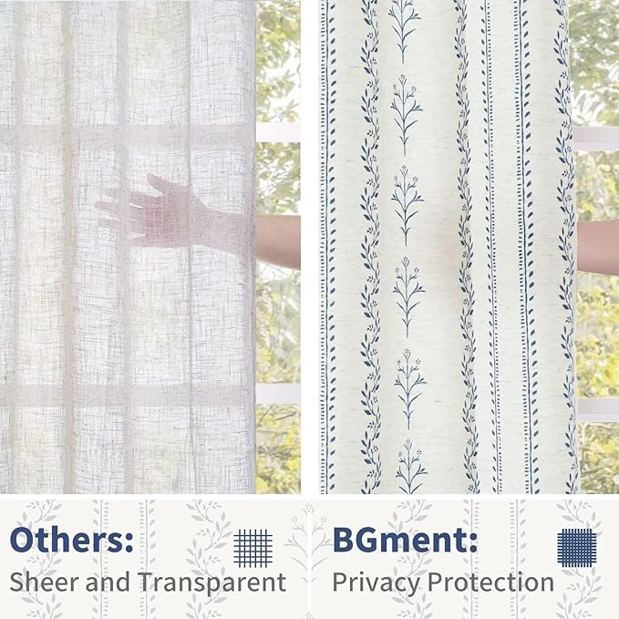 BGment Navy Blue Vintage Floral French Country Curtains 90 Inch Length for Living Room Boho Print Light Filtering Window Curtains & Drapes for Farmhouse Rustic, Each 52 Inch Wide, 2 Panels Set