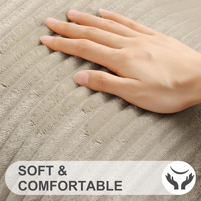 Simmore Decorative Fall Throw Pillow Covers 12x20 Set of 2, Soft Natural Plush Flannel Double-Sided Fluffy Rectangle Pillow Covers for Couch Sofa Living Room, Khaki
