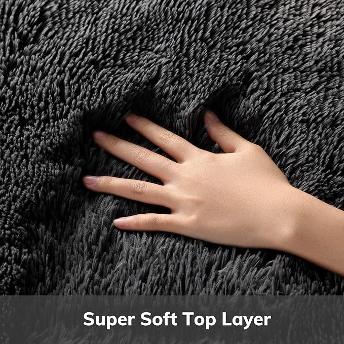 Ophanie Round Rug 4Ft Black Circle Area Rug, Room Decor for Men, Fluffy Fuzzy Bedroom Carpet, Plush Soft Shaggy Living Room Rugs for Kids Home Aesthetic, Nursery