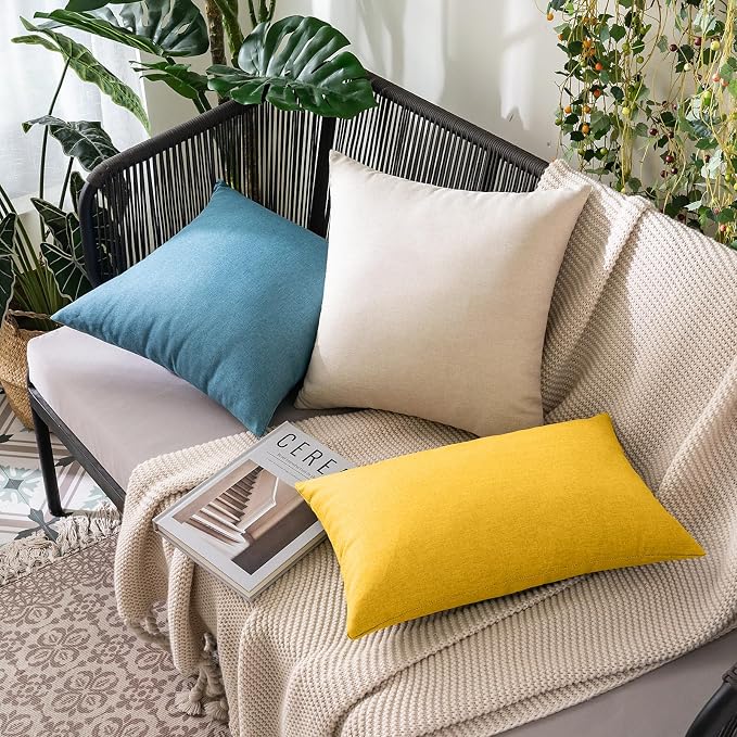 MIULEE Pack of 2 Decorative Outdoor Solid Waterproof Throw Pillow Covers Faux Linen Garden Farmhouse Cushion Cases for Summer Patio Tent Balcony Couch Sofa 20x20 Inch Mustard Yellow