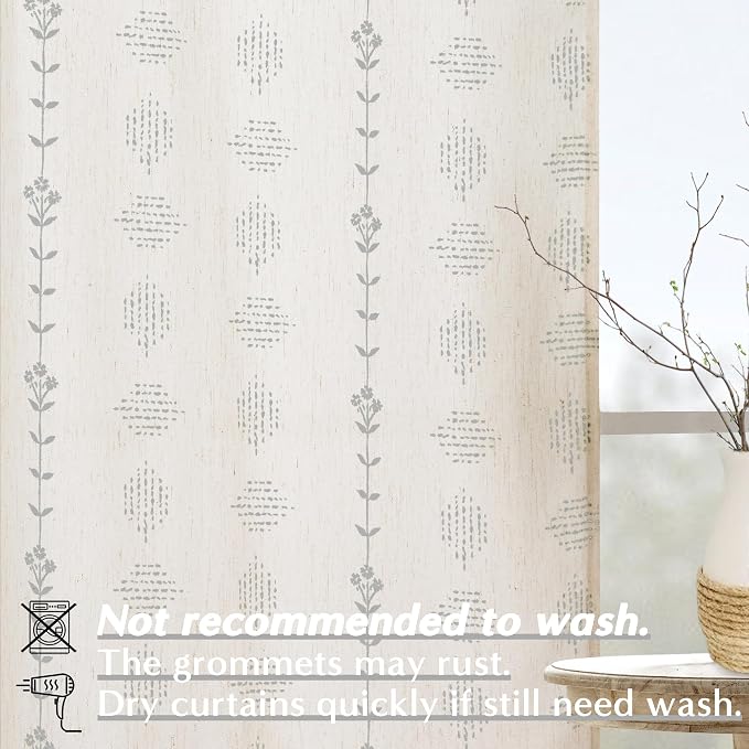 Striped Patterned Farmhouse Linen Curtains 96 Inch Long 2 Panel Set, Grey and Cream Beige Light Filtering Drapes for Living Room, Cortinas para Sala Elegantes Modernas 2025