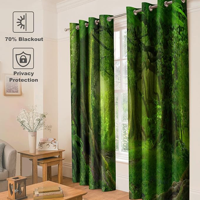 Jekeno Forest Blackout Curtains Tropical Rainforest Green Tree Jungle Woodland Nature Scenery Print Decor Home Bedroom Apartment Living Room Darkening Grommet Window Drapes 2 Panels Set,42x63 in