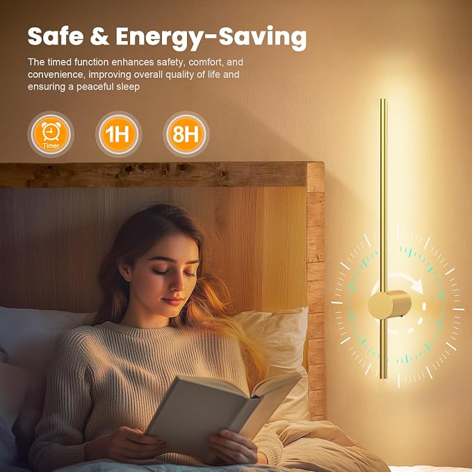 NIORSUN 24 Inch Battery Operated Wall Sconce Set of 2,Gold Minimalist Rechargeable LED Wall Lights with Remote, 10 Colors Dimmable Wireless Wall Lamp for Living Room Bedroom Hallway